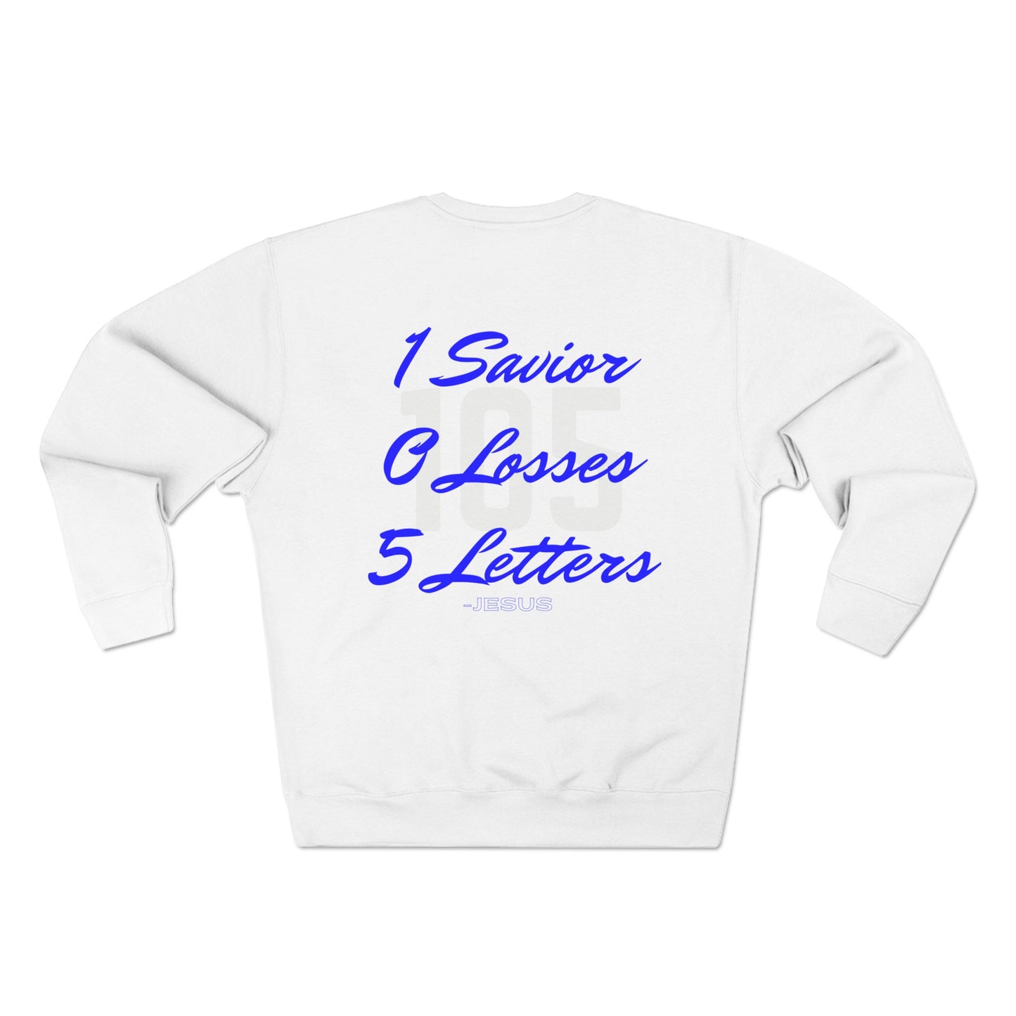 Adult 105 Christian Blue and White Letters Crewneck