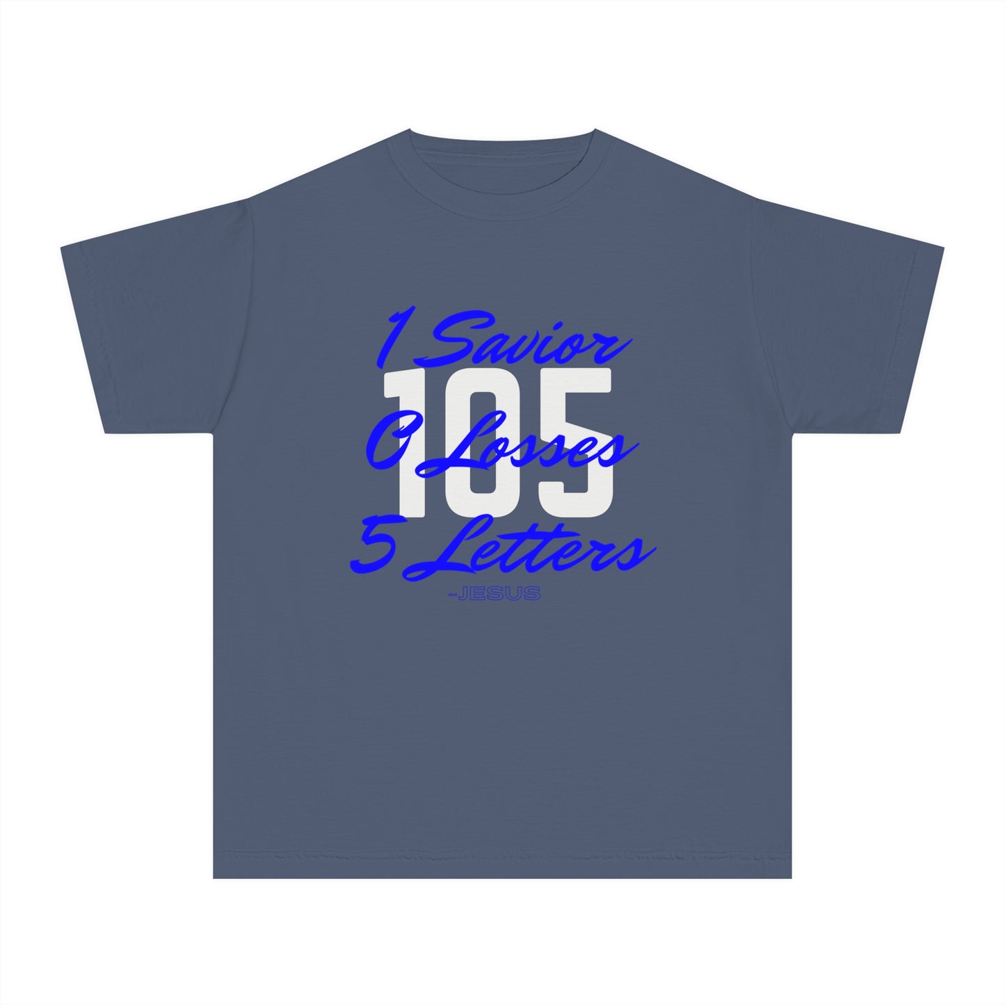 Youth 105 Christian Blue and White Letters