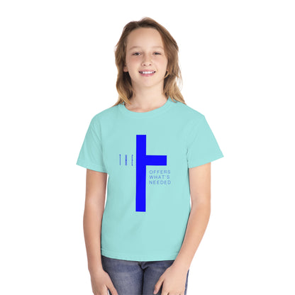 Youth Adult T-Town Christian Blue Letters & Cross