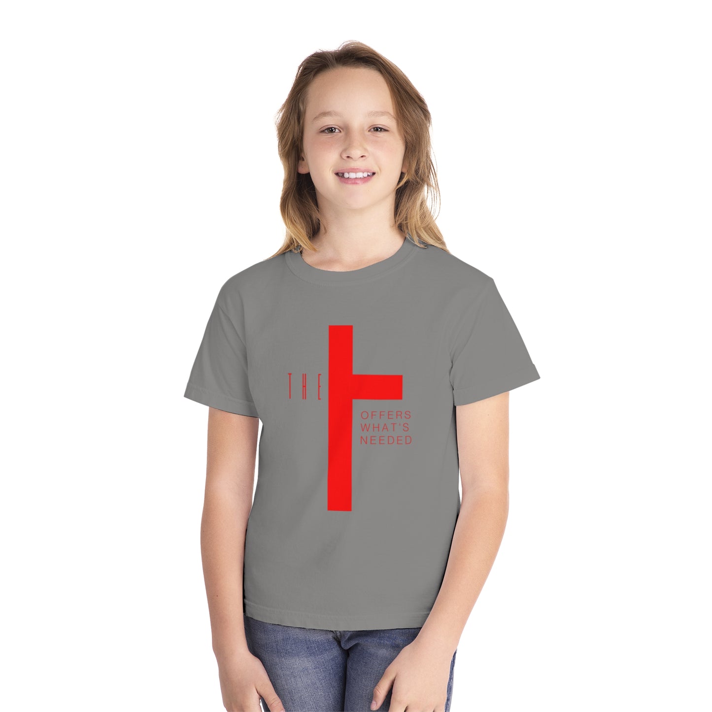 Youth T-Town Christian Red Letters & Cross