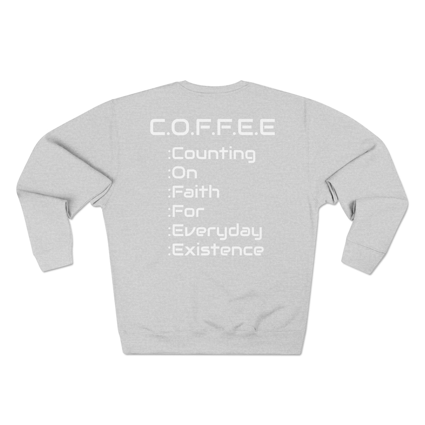 Adult Coffee Christian White Words Only Crewneck