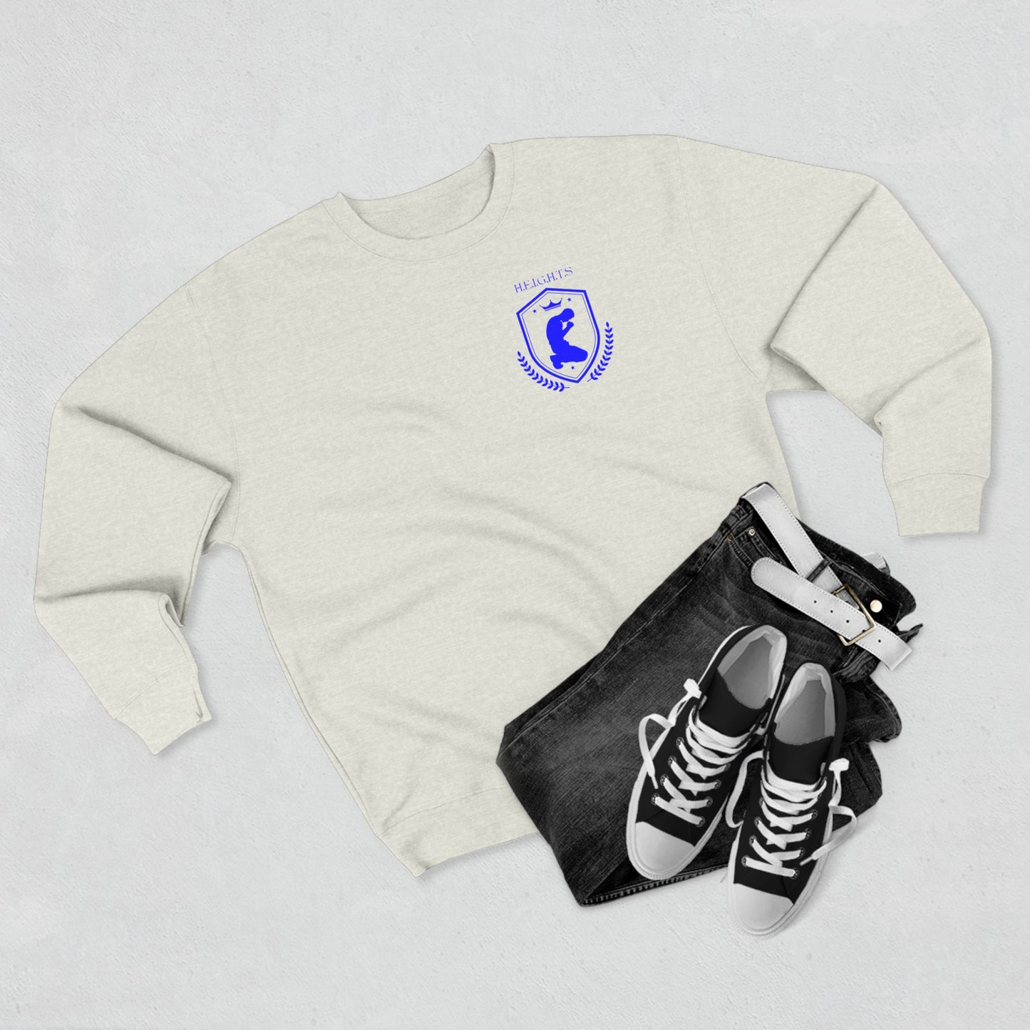 Heights Christian Blue Letters & Image Crewneck