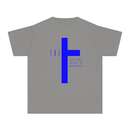 Youth Adult T-Town Christian Blue Letters & Cross