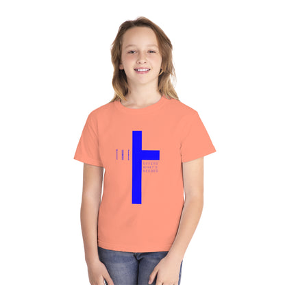 Youth Adult T-Town Christian Blue Letters & Cross