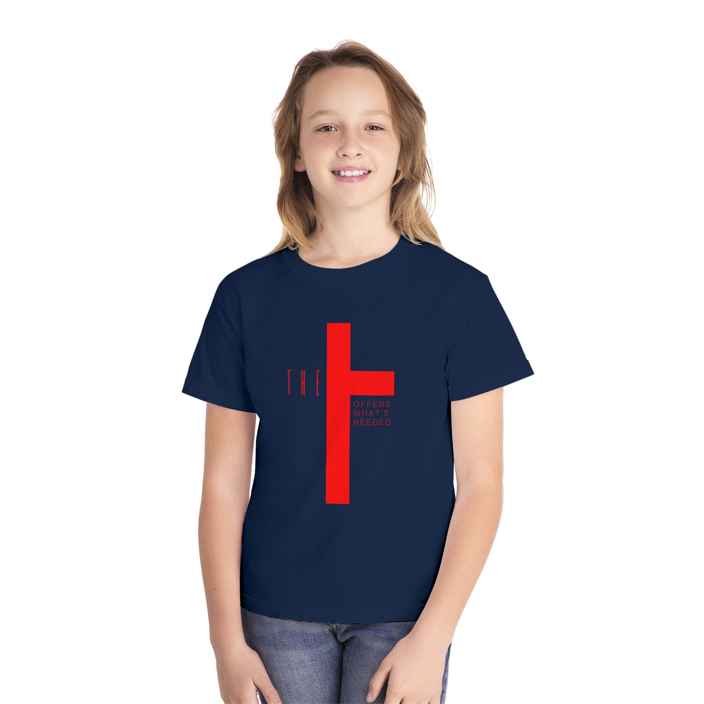 Youth T-Town Christian Red Letters & Cross