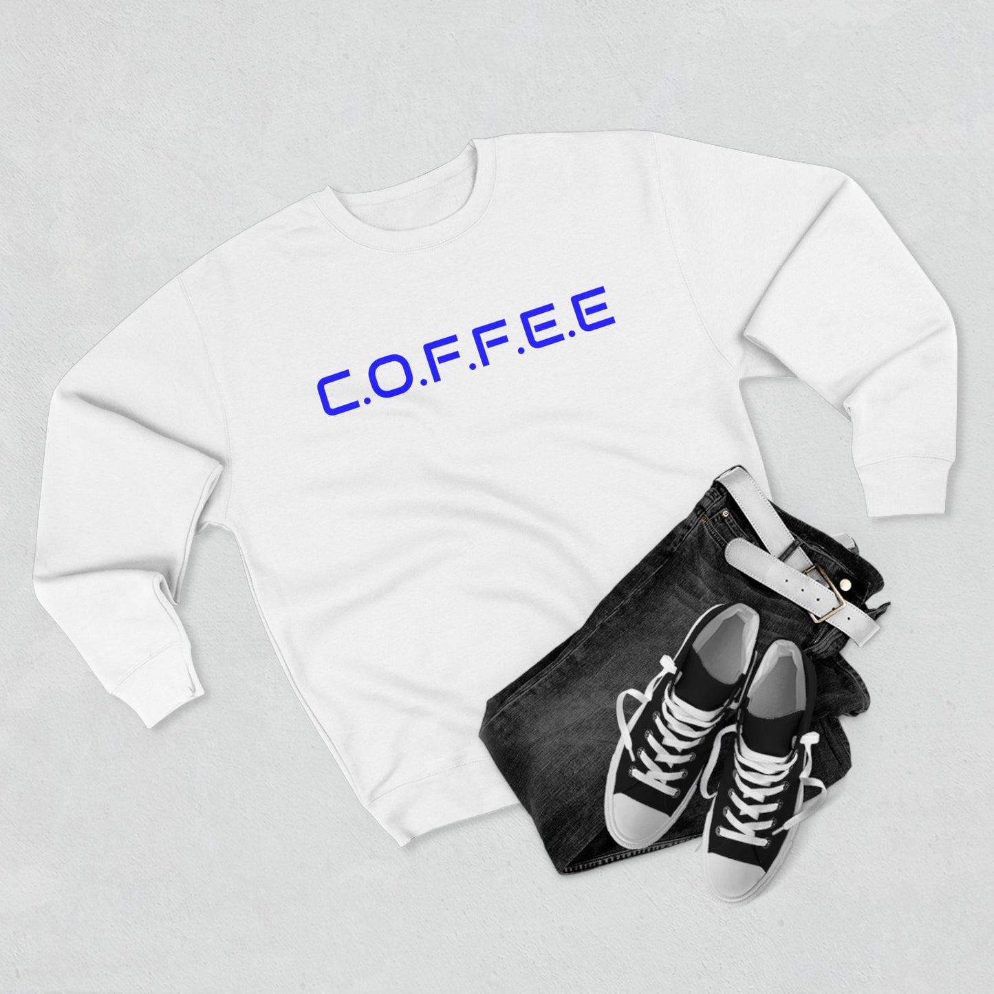 Adult Coffee Christian Blue Words Only Crewneck