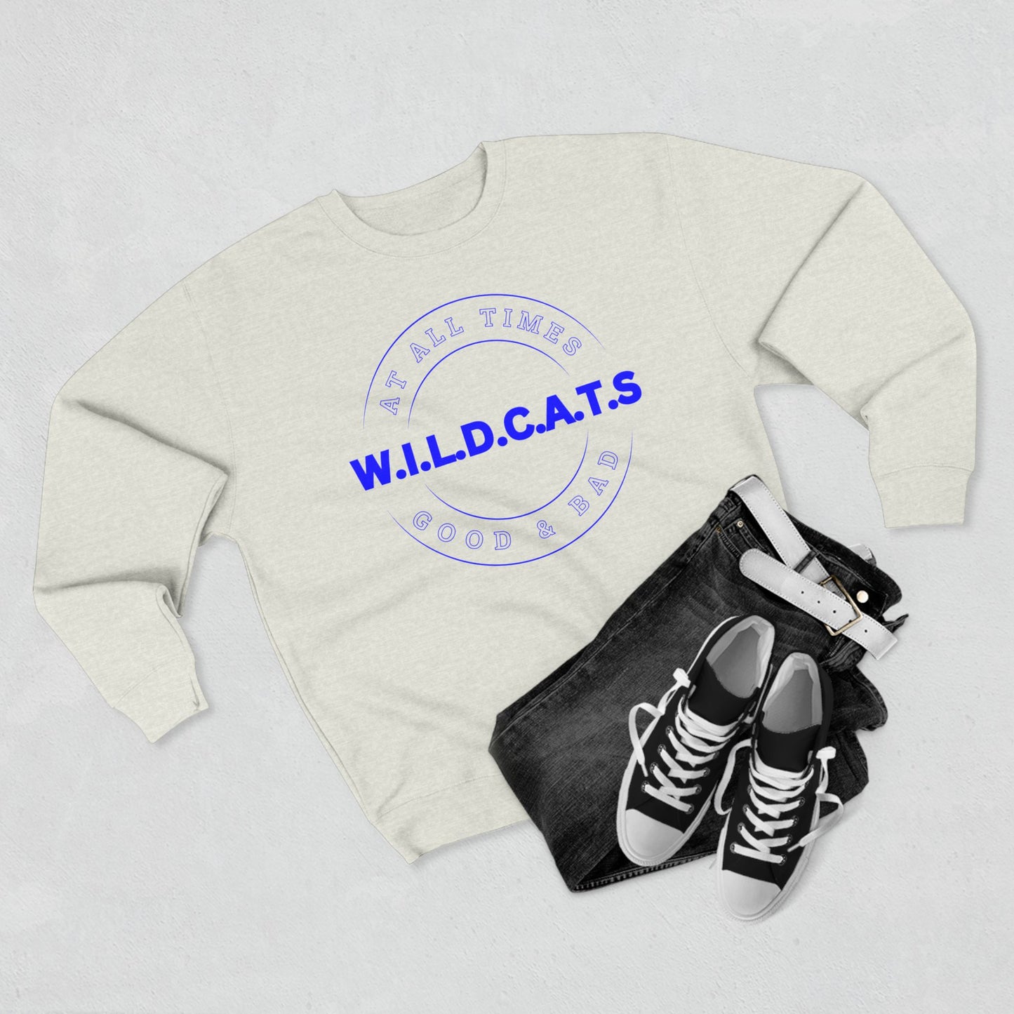 Wildcats Christian Blue Letters & Picture Crewneck