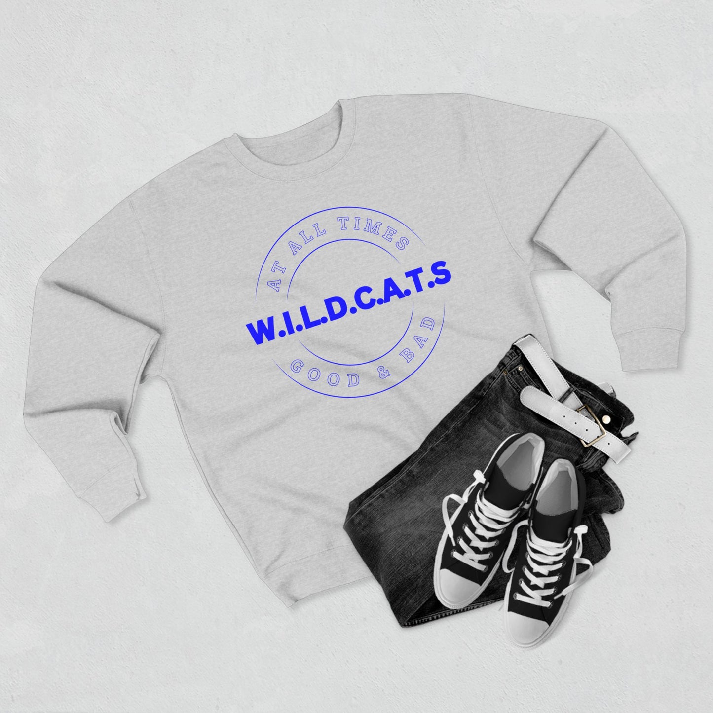 Wildcats Christian Blue Letters & Picture Crewneck