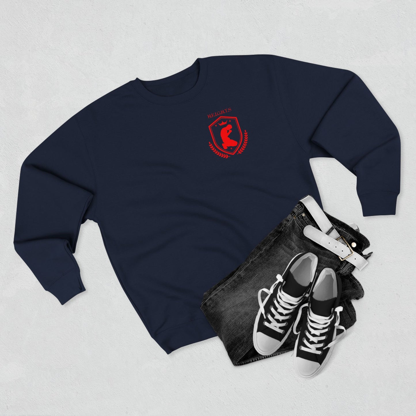 Heights Christian Red Letters & Image Crewneck