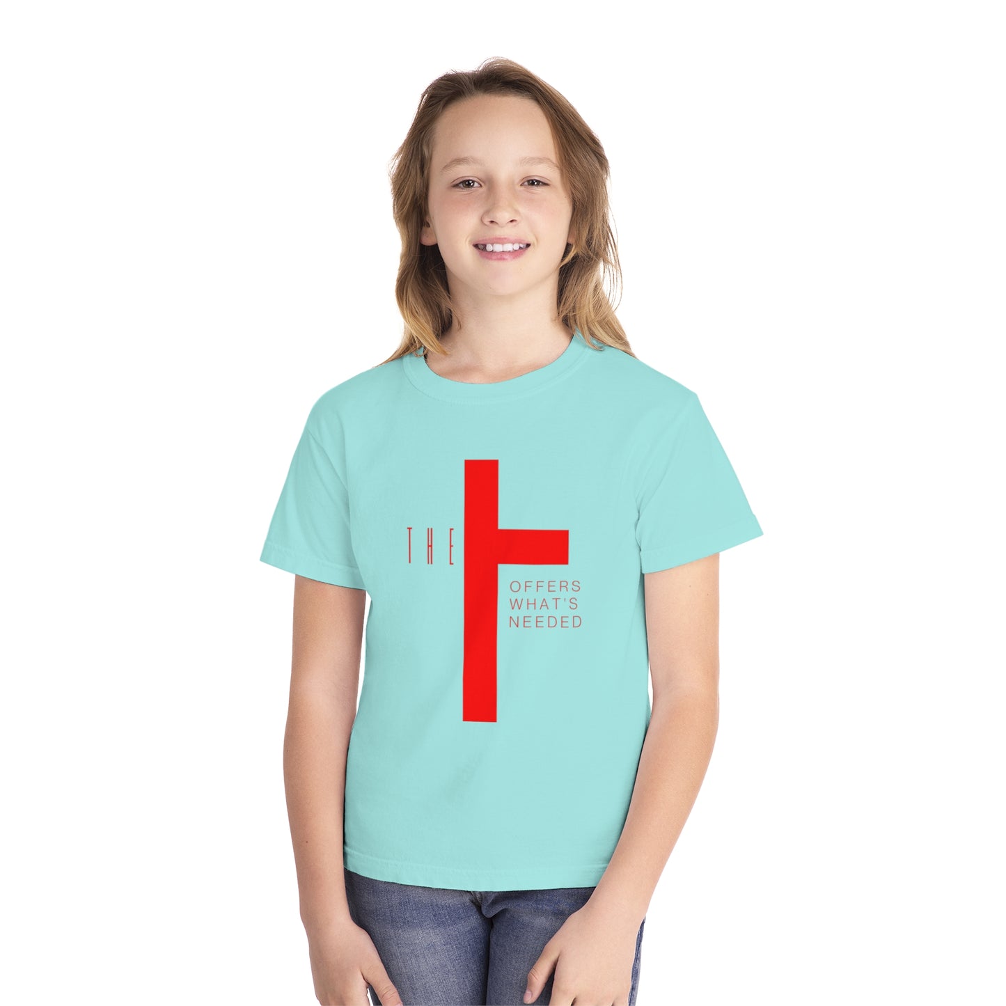 Youth T-Town Christian Red Letters & Cross