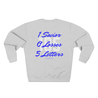 Adult 105 Christian Blue and White Letters Crewneck