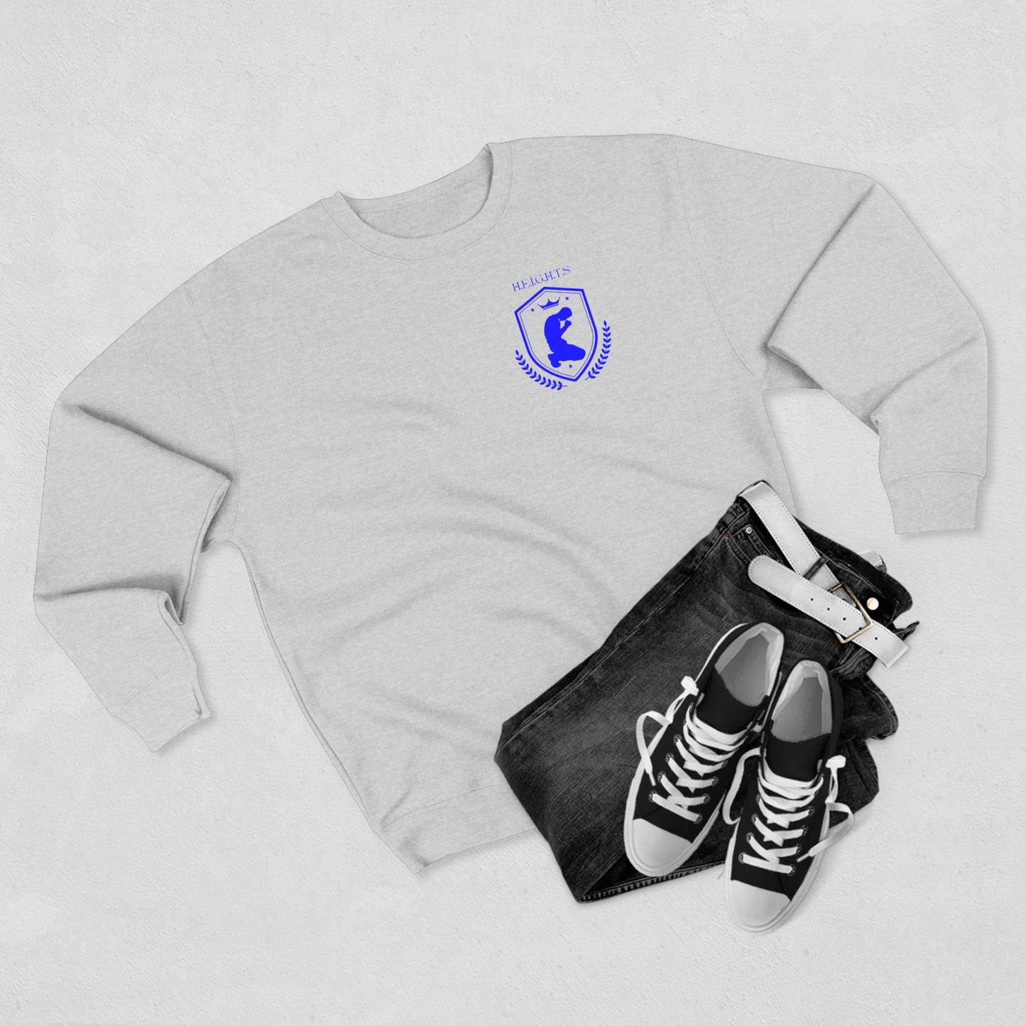 Heights Christian Blue Letters & Image Crewneck