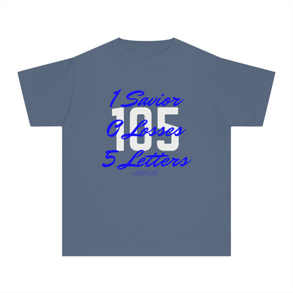 Youth 105 Christian Blue and White Letters