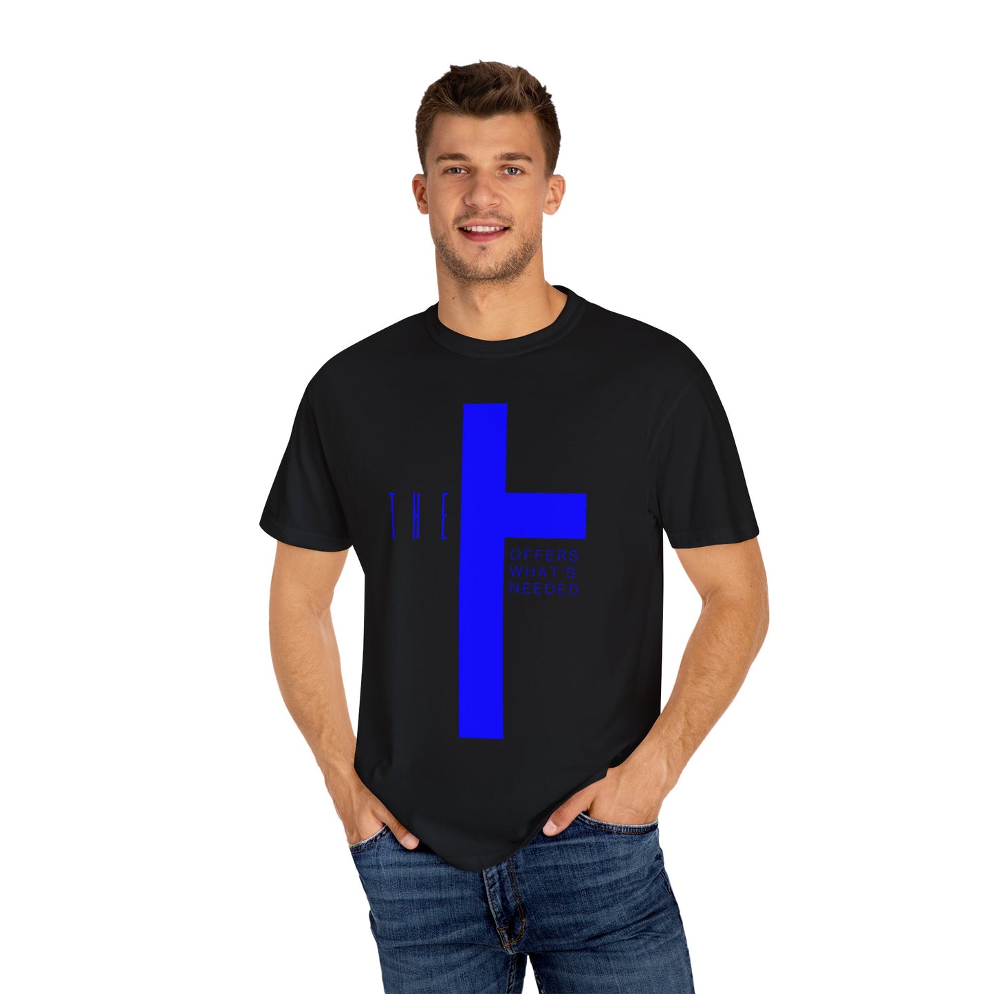 Adult T-Town Christian Blue Letters & Cross