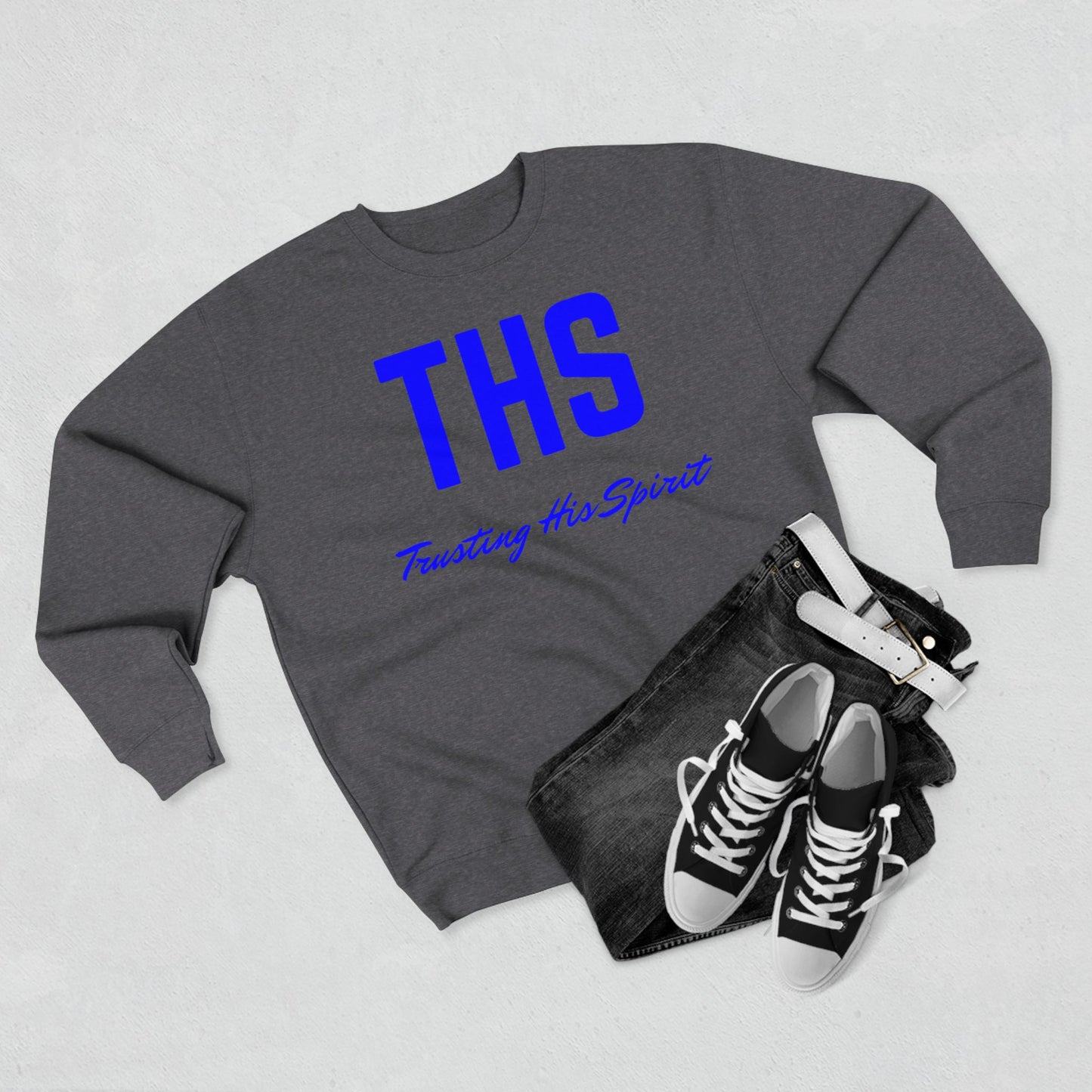 Adult THS Christian Blue Letters Crewneck