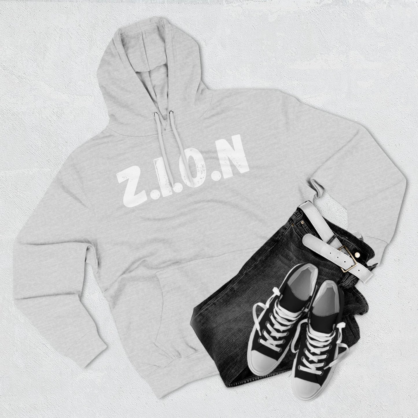 Zion Hoodie White Words & Image