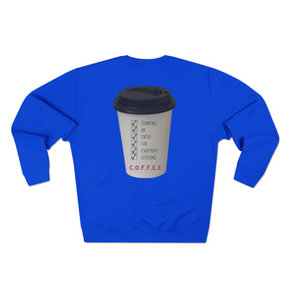 Adult Coffee Christian White Words & Image Crewneck