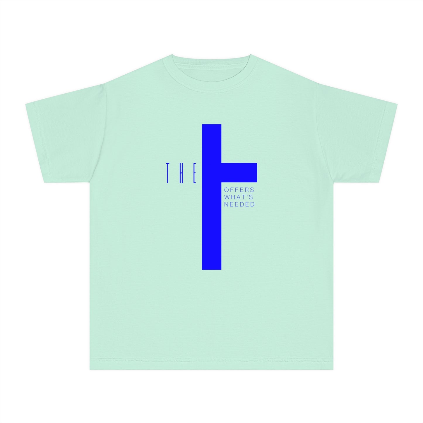 Youth Adult T-Town Christian Blue Letters & Cross