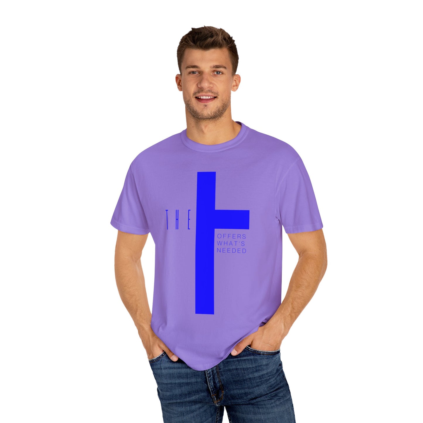 Adult T-Town Christian Blue Letters & Cross