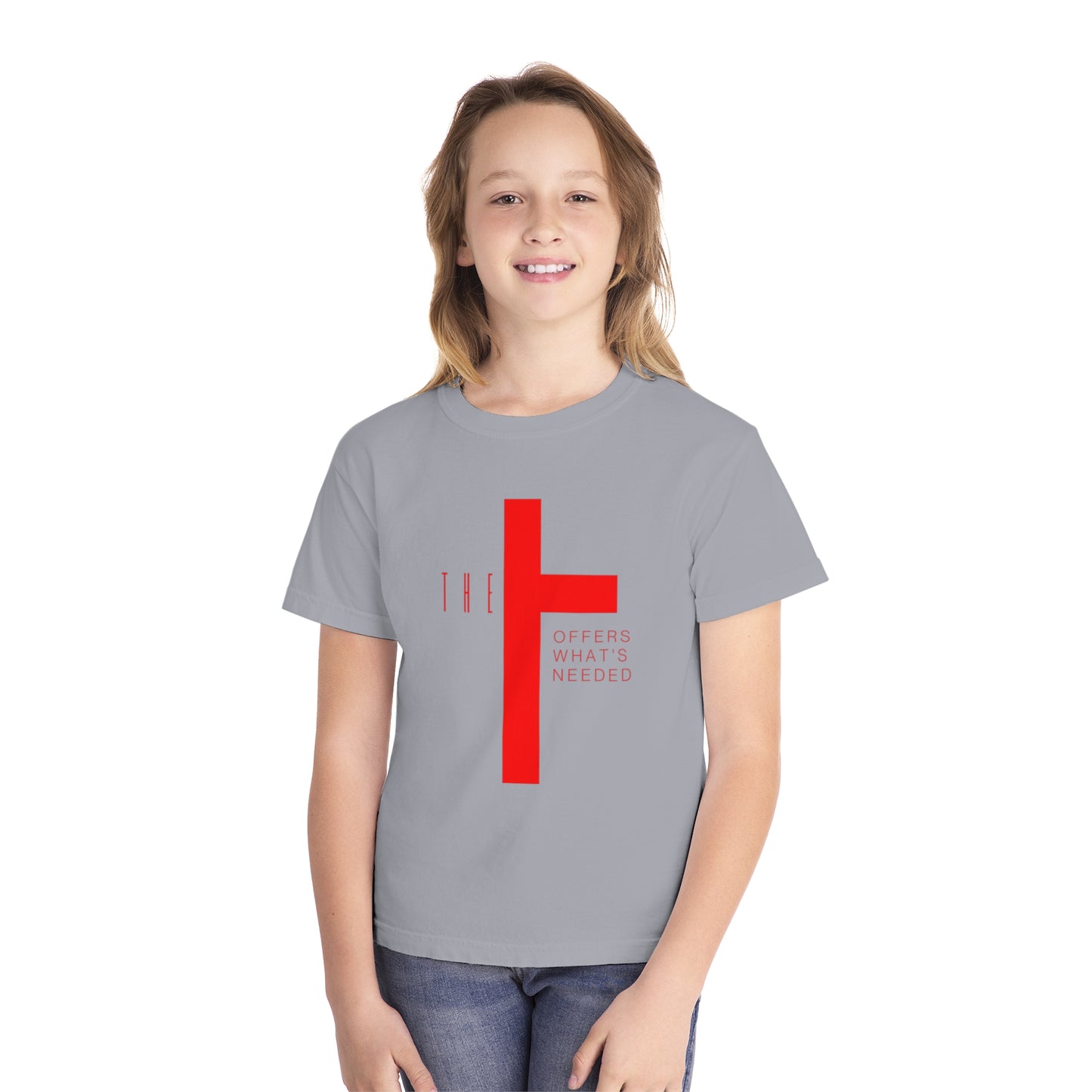 Youth T-Town Christian Red Letters & Cross