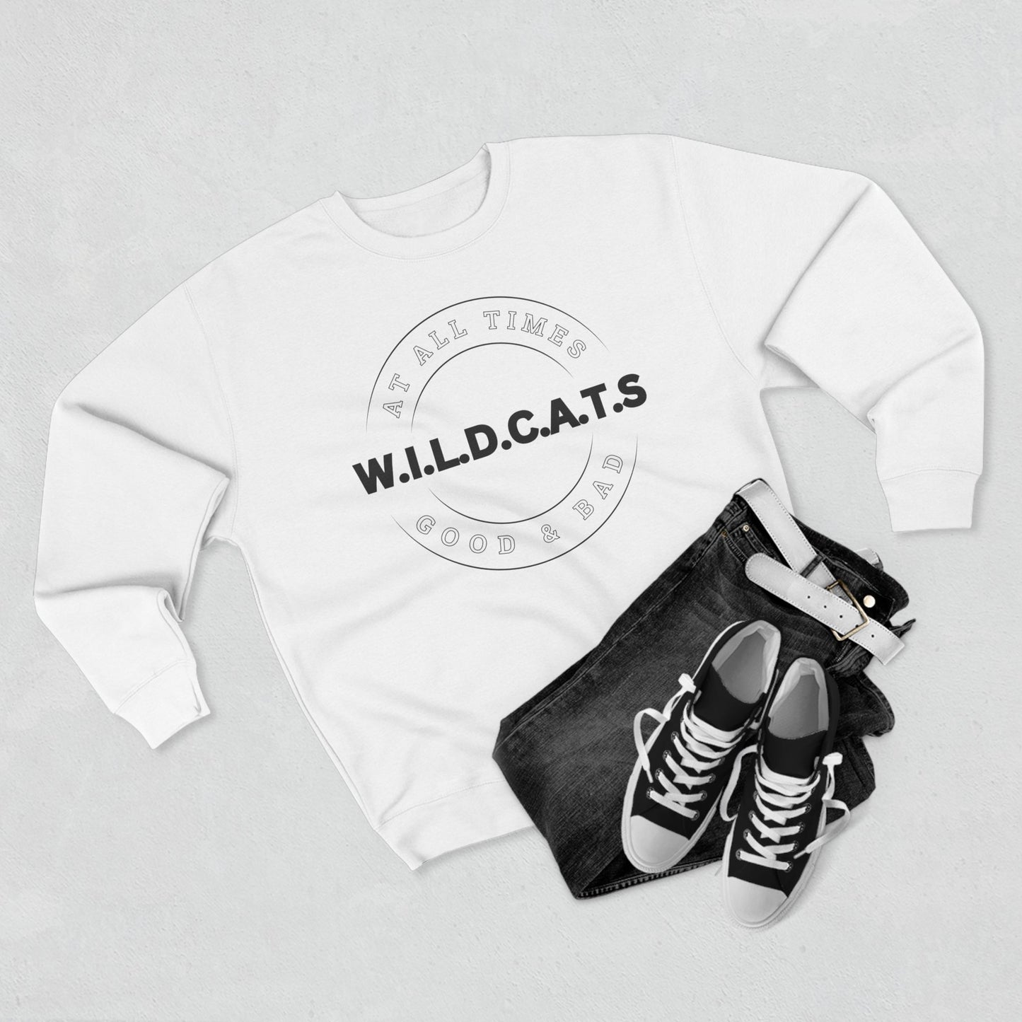 Wildcats Christian Black Letters & Picture Crewneck