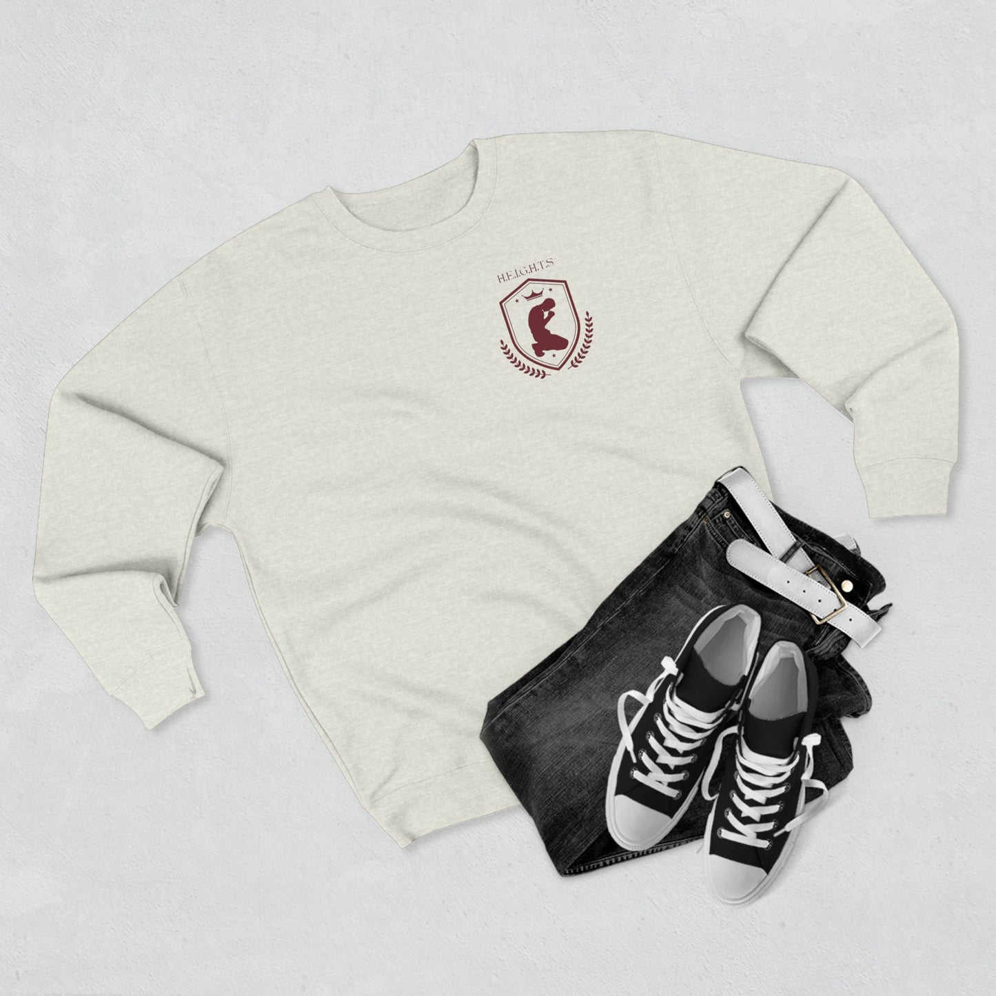 Heights Christian Marron Letters & Image Crewneck