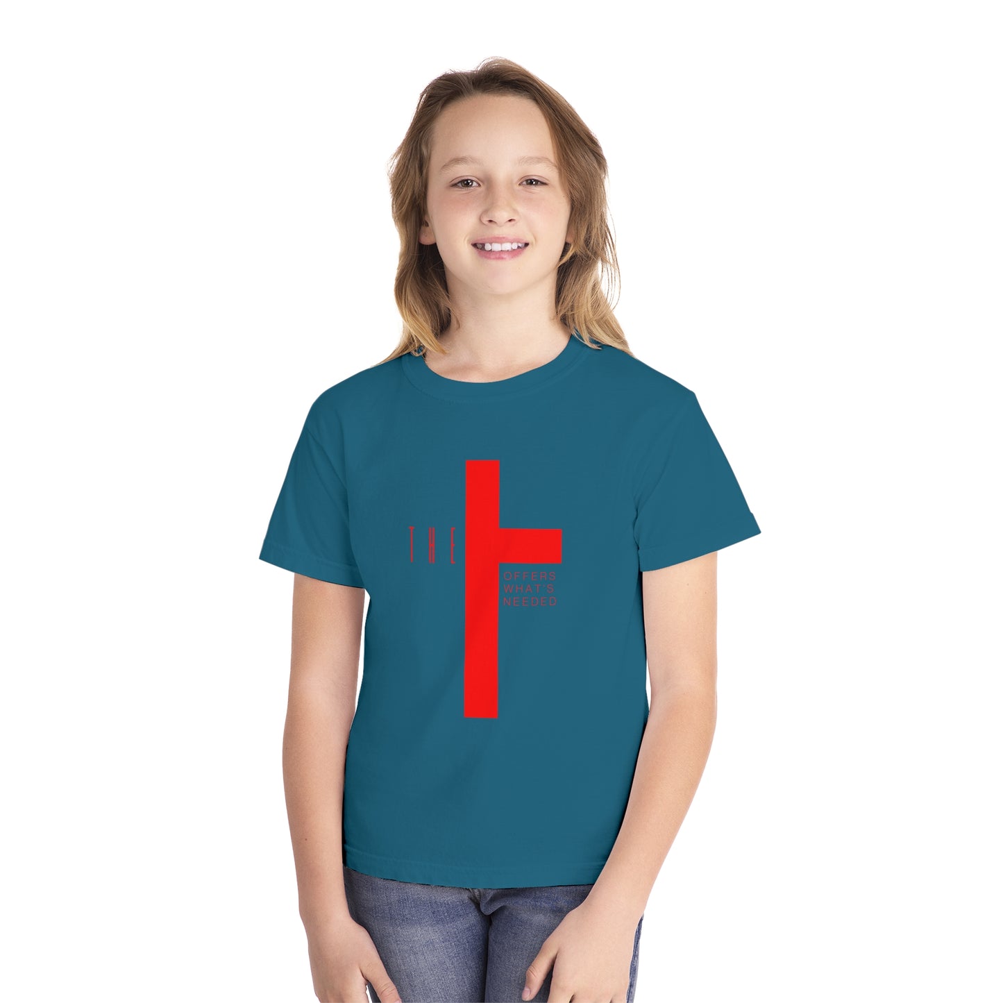 Youth T-Town Christian Red Letters & Cross