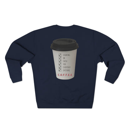 Adult Coffee Christian White Words & Image Crewneck