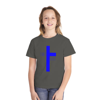 Youth Adult T-Town Christian Blue Letters & Cross