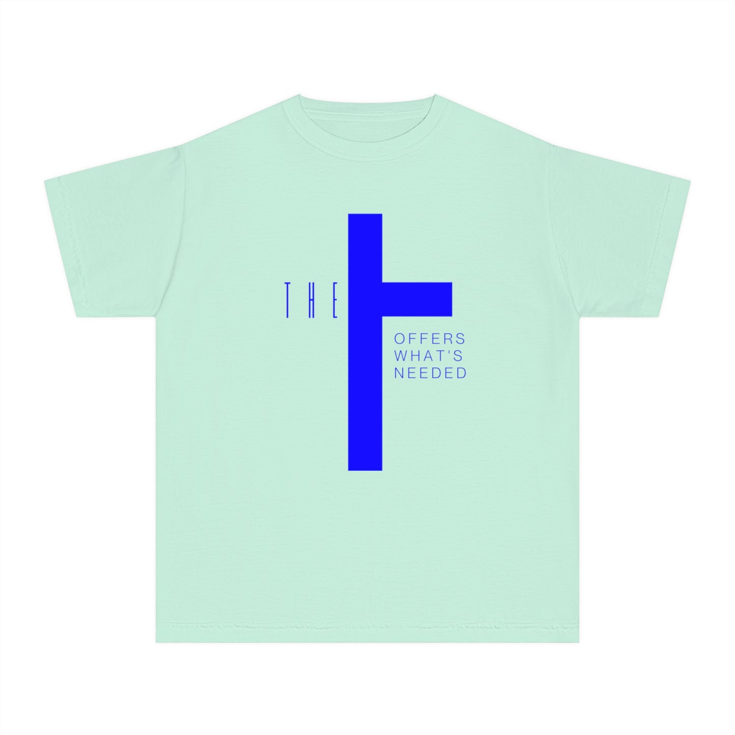 Youth Adult T-Town Christian Blue Letters & Cross