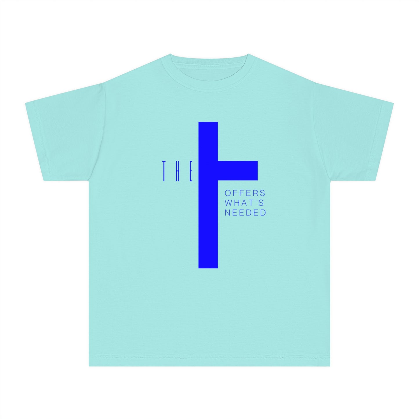 Youth Adult T-Town Christian Blue Letters & Cross