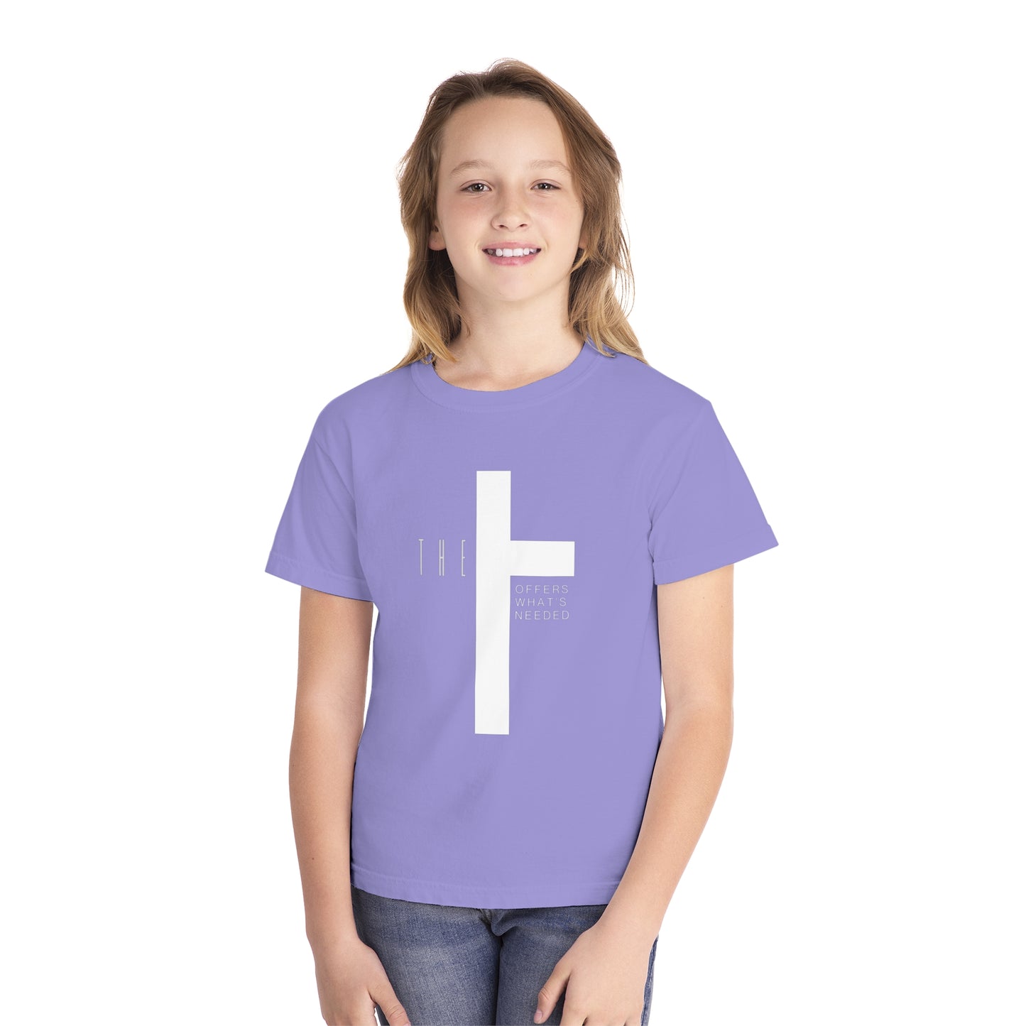 Youth T-Town Christian White Letters & Cross