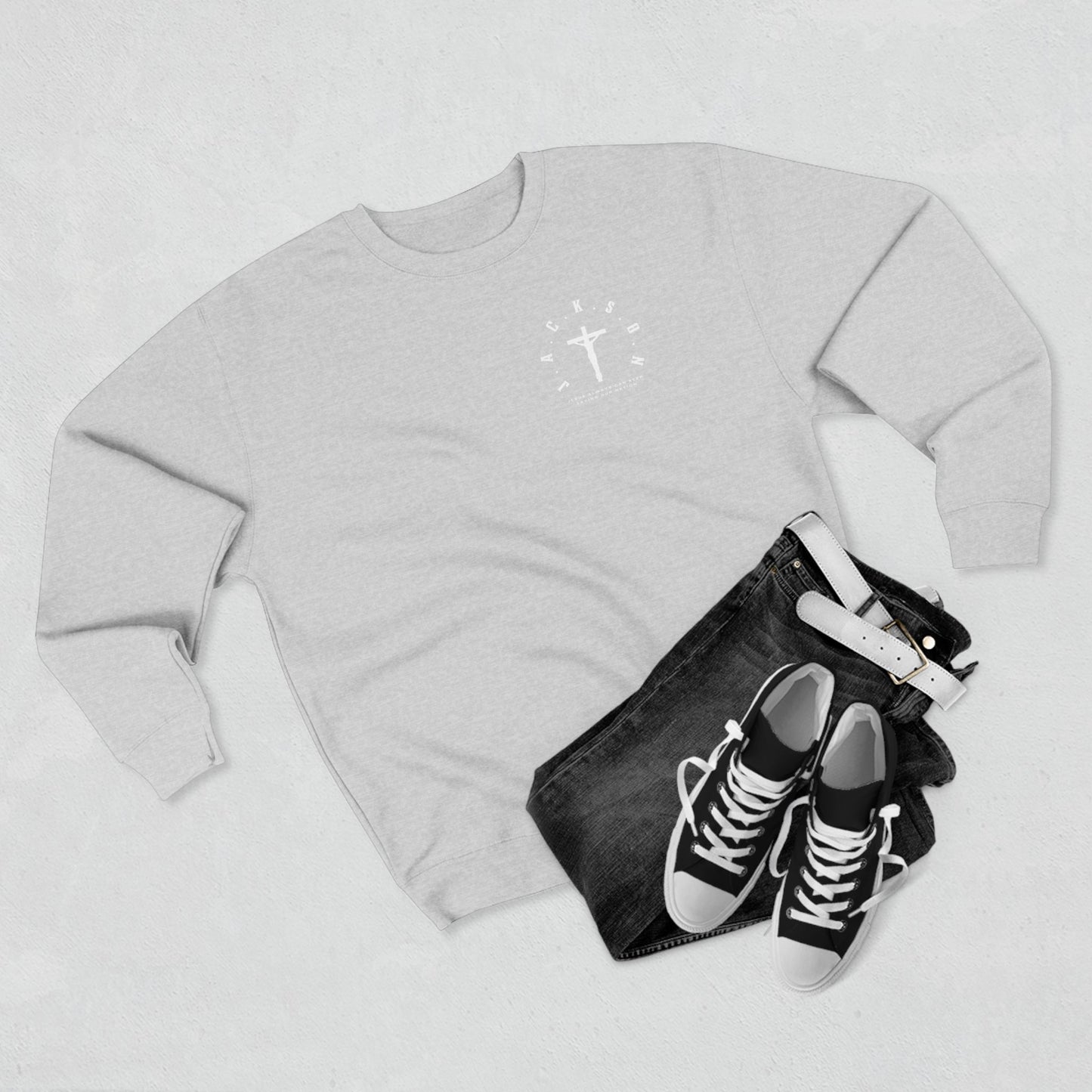 Jackson White Cross & Letters Crewneck