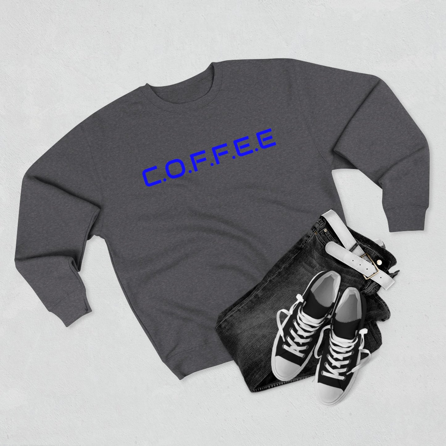 Adult Coffee Christian Blue Words Only Crewneck