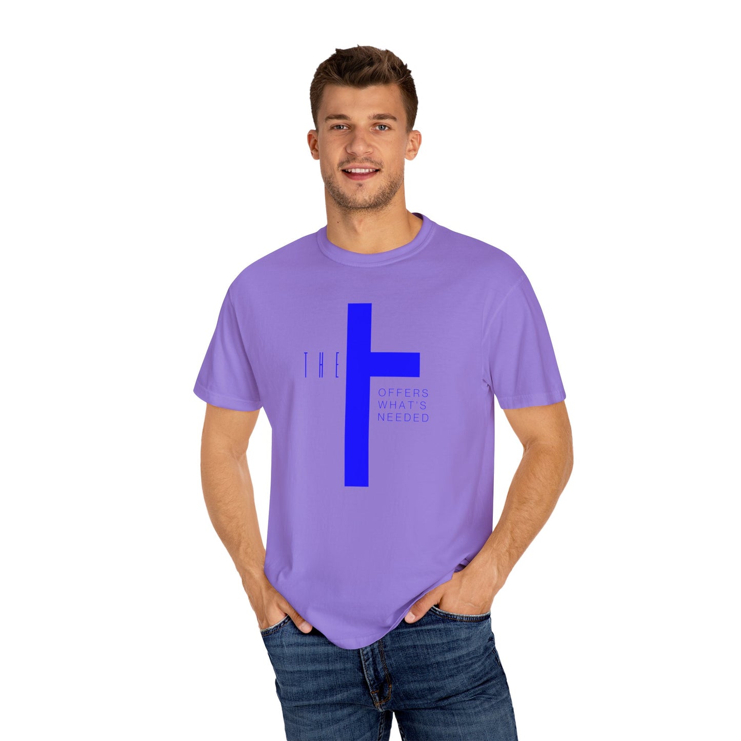 Adult T-Town Christian Blue Letters & Cross