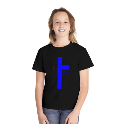 Youth Adult T-Town Christian Blue Letters & Cross