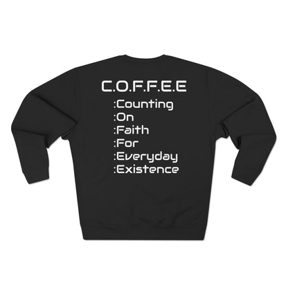 Adult Coffee Christian White Words Only Crewneck