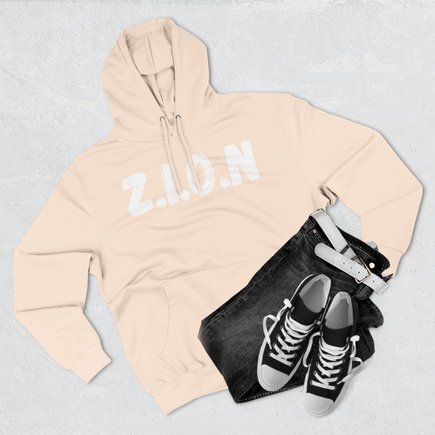 Zion Hoodie White Words & Image