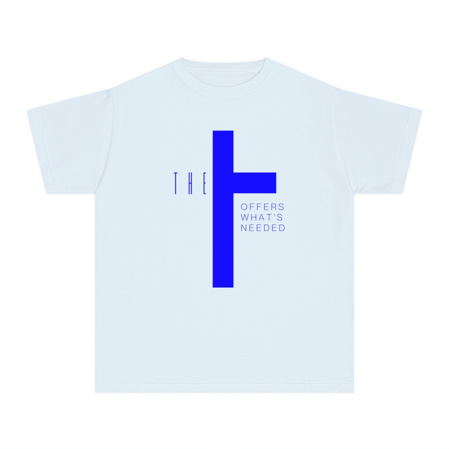 Youth Adult T-Town Christian Blue Letters & Cross