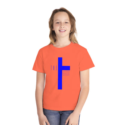 Youth Adult T-Town Christian Blue Letters & Cross