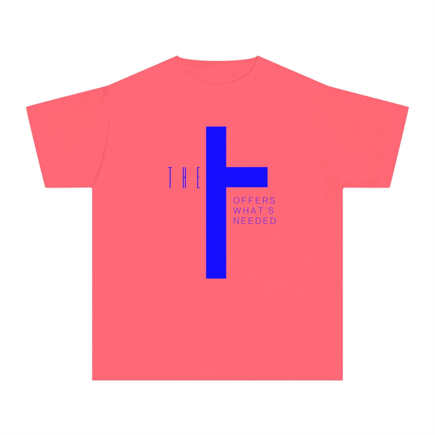 Youth Adult T-Town Christian Blue Letters & Cross