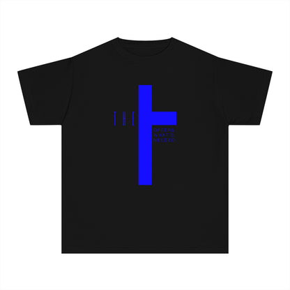 Youth Adult T-Town Christian Blue Letters & Cross