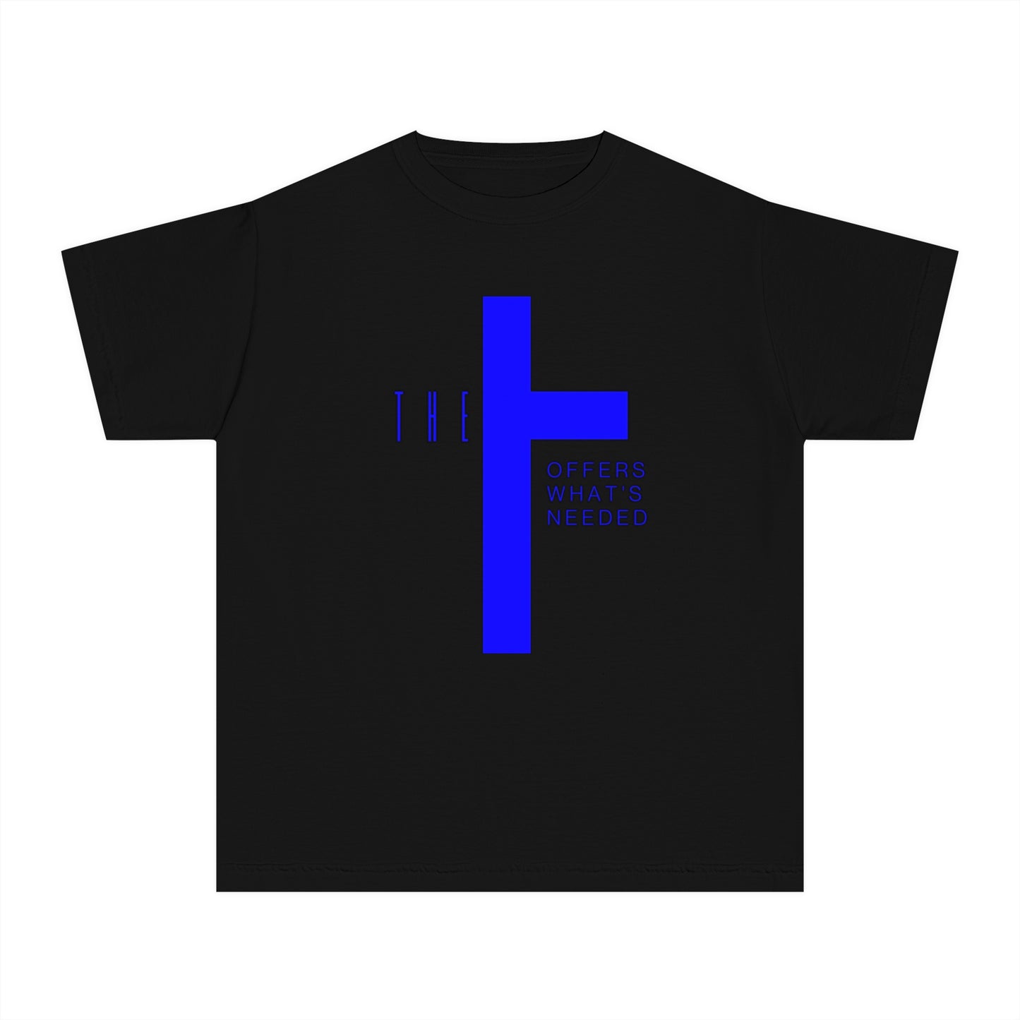 Youth Adult T-Town Christian Blue Letters & Cross