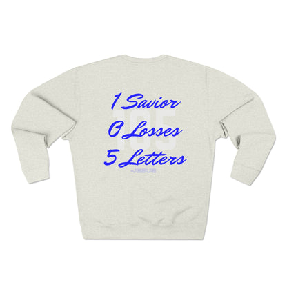 Adult 105 Christian Blue and White Letters Crewneck