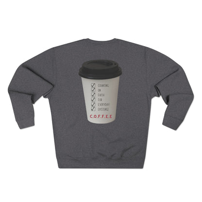 Adult Coffee Christian White Words & Image Crewneck