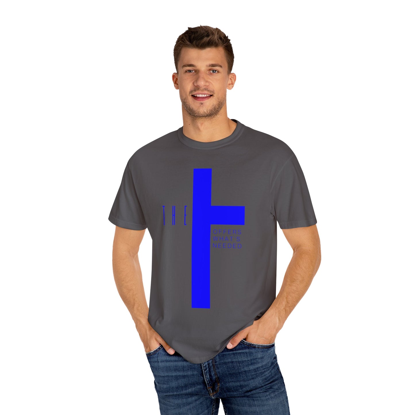 Adult T-Town Christian Blue Letters & Cross