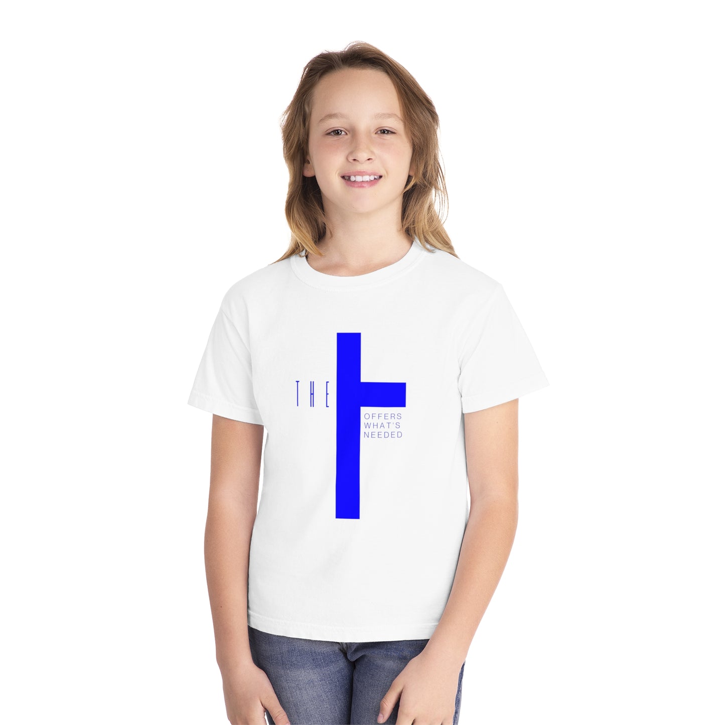 Youth Adult T-Town Christian Blue Letters & Cross