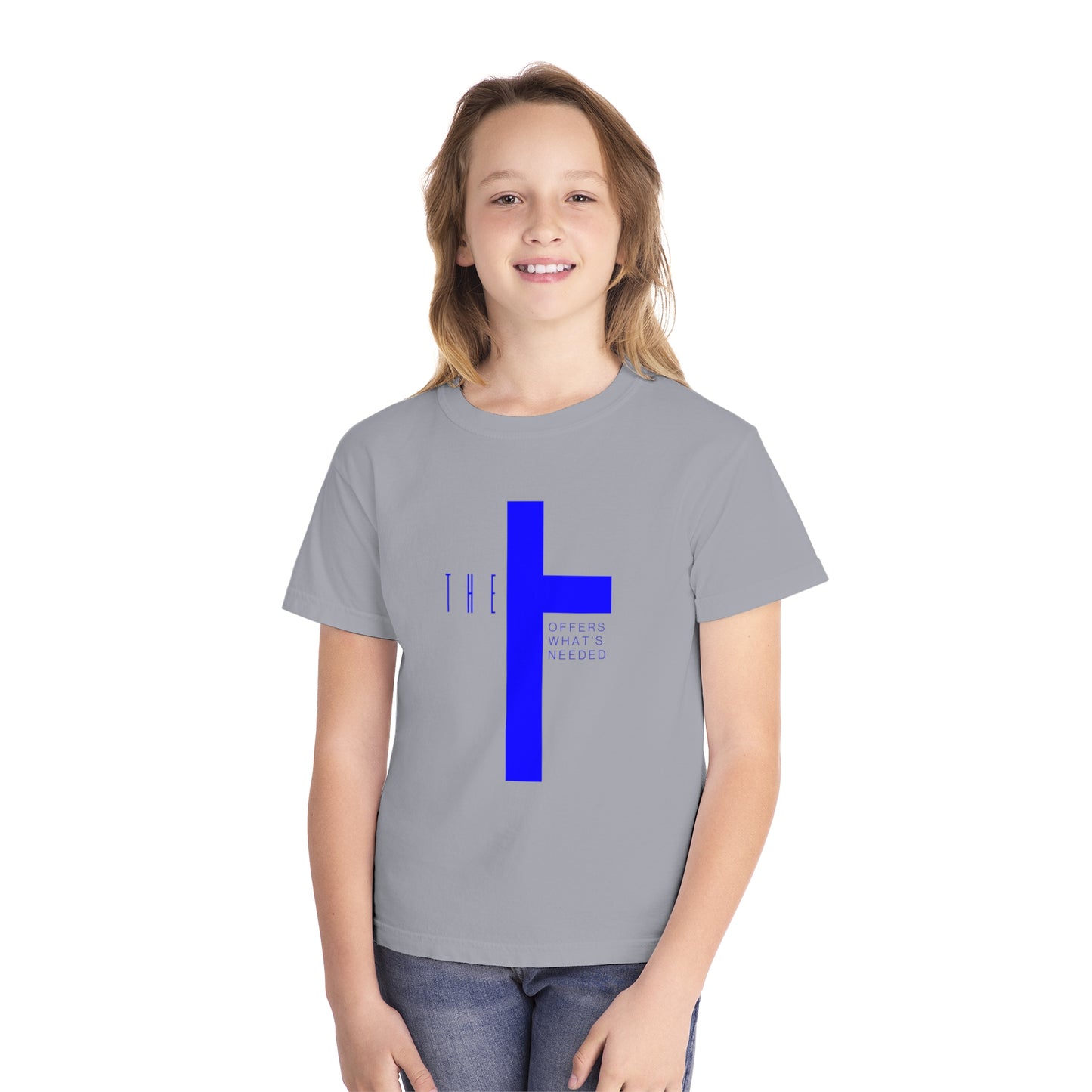 Youth Adult T-Town Christian Blue Letters & Cross