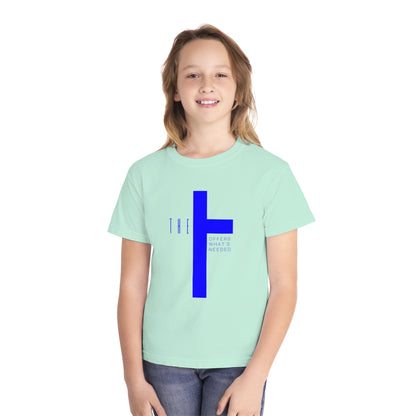 Youth Adult T-Town Christian Blue Letters & Cross