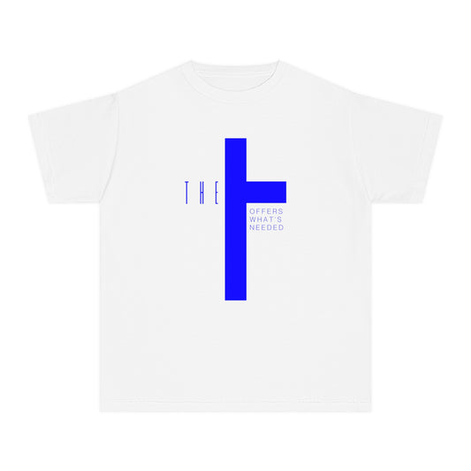 Youth Adult T-Town Christian Blue Letters & Cross